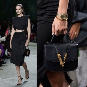 VERSACE Virtus Barocco V Small Handbag Black Gigi Hadid Runway Top Handle